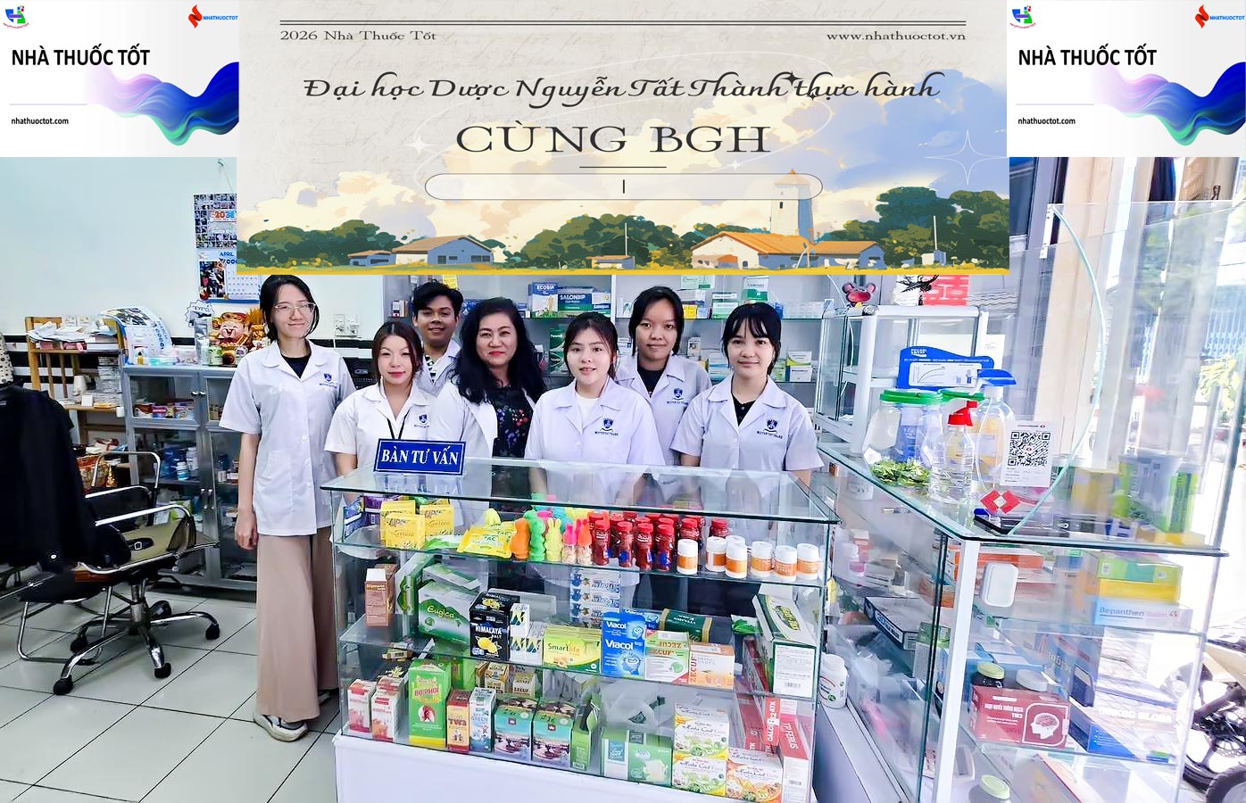 Hành trình thực hành của sinh viên dược Nguyễn Tất Thành tại Nhà Thuốc Tốt 12 duoc dai hoc nam cuoi nguyen tat thanh 2026 nhom2